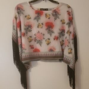 Dgls Short Top, Bright Pink. Red, Yellow Floral On Satiny Background, Size M